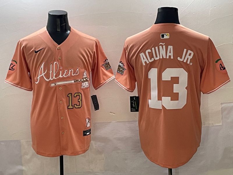 Men Atlanta Braves #13 Acuna jr Orange Five generations Joint Name 2025 Nike MLB Jersey style 5
